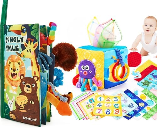 hahaland Baby Sensory Book & Baby Sensory Tissue Box Toy