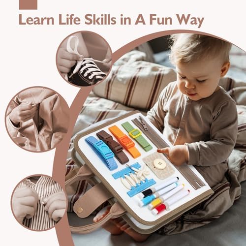 hahaland Montessori Busy Board for Toddlers 1-3, 2 Year Old Boy Toys Birthday Gift - Travel Toys - Sensory, Early Learning, Educaitonal, Developmental One Year Old Boy Gift - Image 5