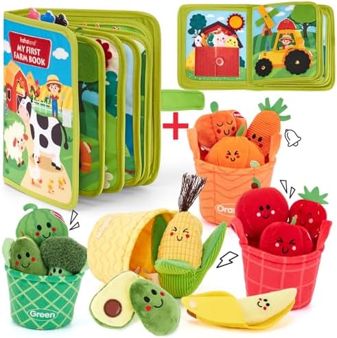 hahaland Busy Book for Toddlers 1-3 and Baby Sensory Toys - 16 PCS My First Fruit Vegetable Color Sorting Play Food - Image 2