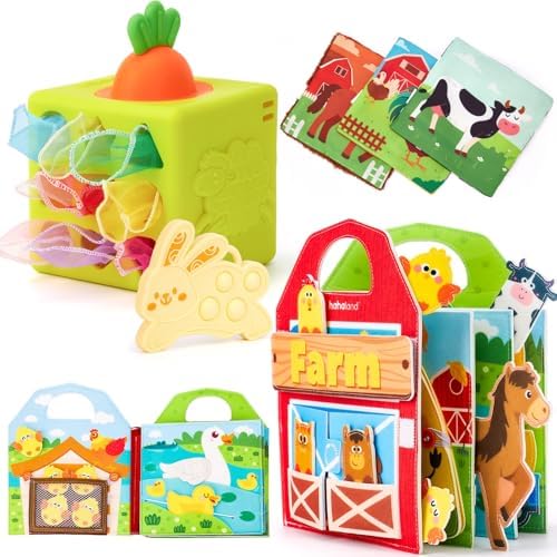 hahaland Busy Board for 1 Year Old - Farm Animals Quiet Busy Book for Toddlers 1-3 and Baby Tissue Box Toy - Silicone Baby Toys 6-12 Months, Montessori Toy for Boy Girl Gifts - Image 2