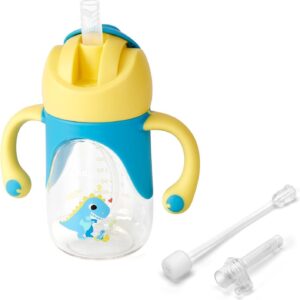 hahaland Sippy Cup for 6+ Month Old - 2 in 1 Spout & Straw Sippy Cups for Toddlers 1-3 No Spill Transition Weighted Straw Toddler Cups - 1 Cup with 3 Nipples