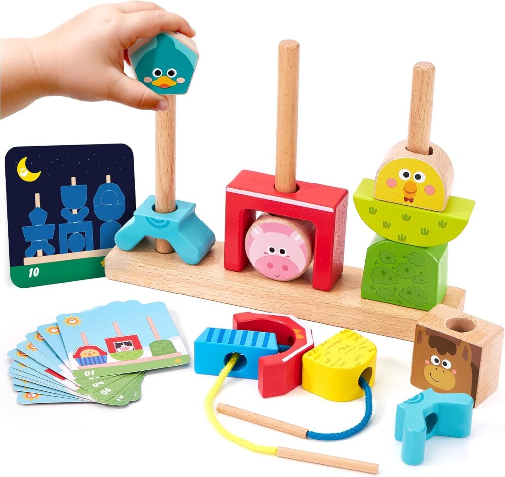 hahaland Montessori Toy for 1+ Year Old, Wooden Farm Stacking Sorting Toy