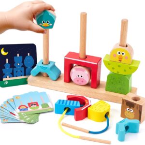 hahaland Montessori Toy for 1+ Year Old, Wooden Farm Stacking Sorting Toy