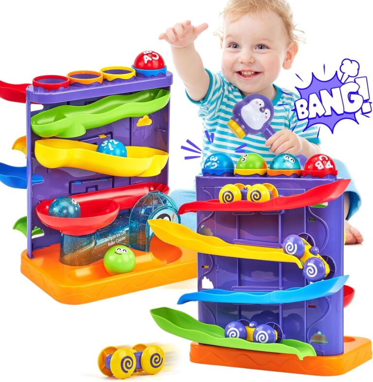 hahaland Ball Drop Toys for 1 Year Old, 2 in 1 Pound a Ball & Car Ramp