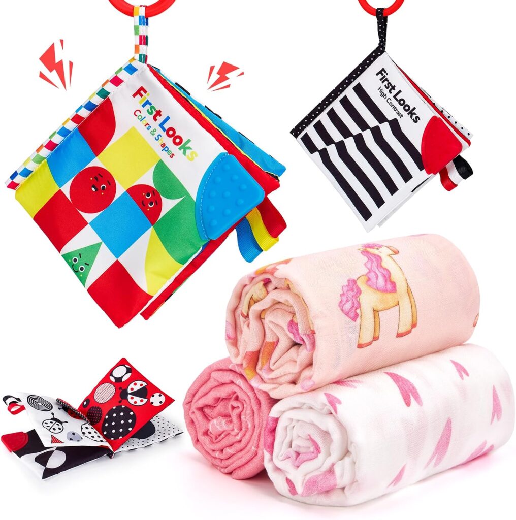 hahaland Baby Books and Bamboo Muslin Swaddle Blankets - Baby Girl Gifts Newborn Essentails