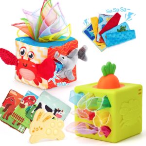 hahaland Baby Tissue Box Toy - Silicone Baby Toys 6-12 Months Montessori Toy for 6 Month Old with Scarves, Crinkle, Textures, Mirror