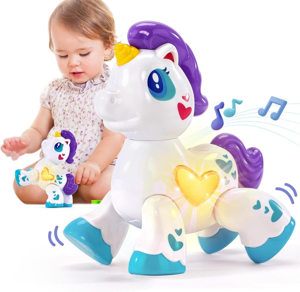 hahaland Light Up Musical Unicorn Toys for 1+ Year Old Baby Girl