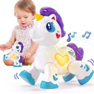 hahaland Light Up Musical Unicorn Toys for 1+ Year Old Baby Girl