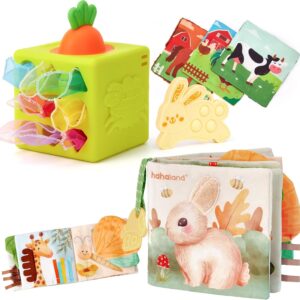 hahaland Baby Books 0-6 Months, Tummy Time Sensory Baby Toys and Baby Tissue Box Toy - Silicone Baby Toys 6-12 Months, Baby Shower Birthday Gifts for Boys Girl