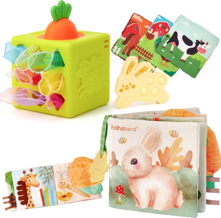 hahaland Baby Books 0-6 Months, Tummy Time Sensory Baby Toys and Baby Tissue Box Toy - Silicone Baby Toys 6-12 Months, Baby Shower Birthday Gifts for Boys Girl
