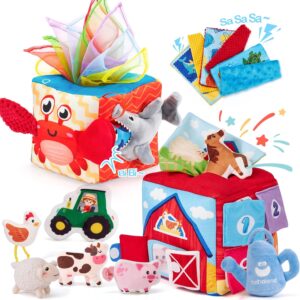 hahaland Baby Toys 6-12 Months Montessori Toys for 6 Month Old with Crinkle Tissue, Squeaker, Mirror - Soft Activity Sensory Montessori Toy for Babies Easter Basket Stuffers