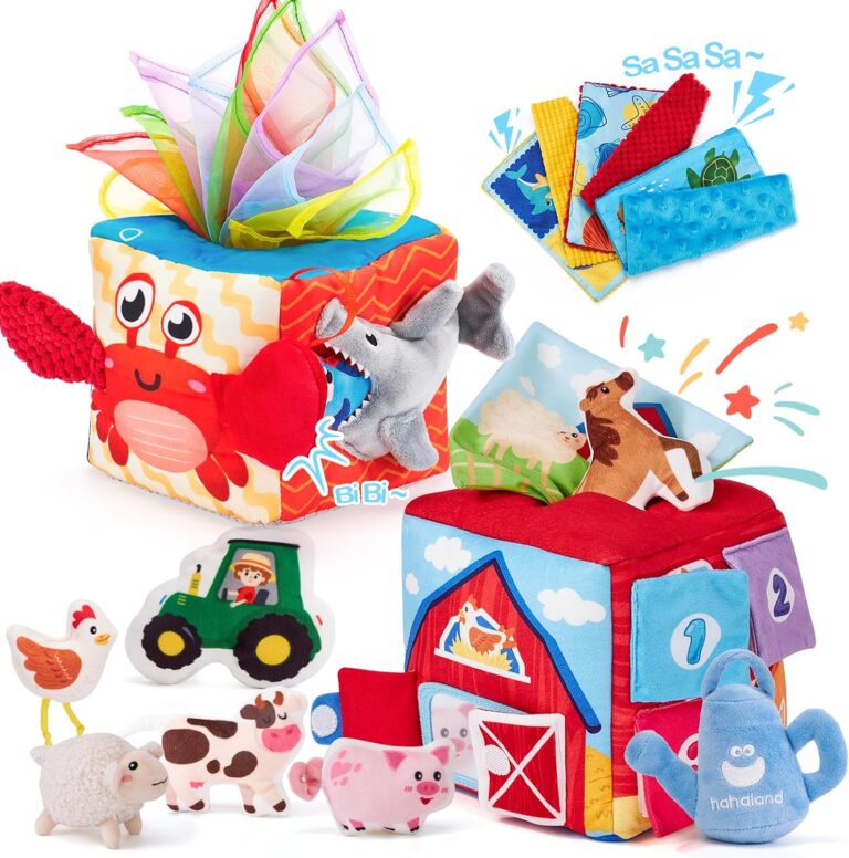 hahaland Baby Toys 6-12 Months Montessori Toys for 6 Month Old with Crinkle Tissue, Squeaker, Mirror - Soft Activity Sensory Montessori Toy for Babies Easter Basket Stuffers