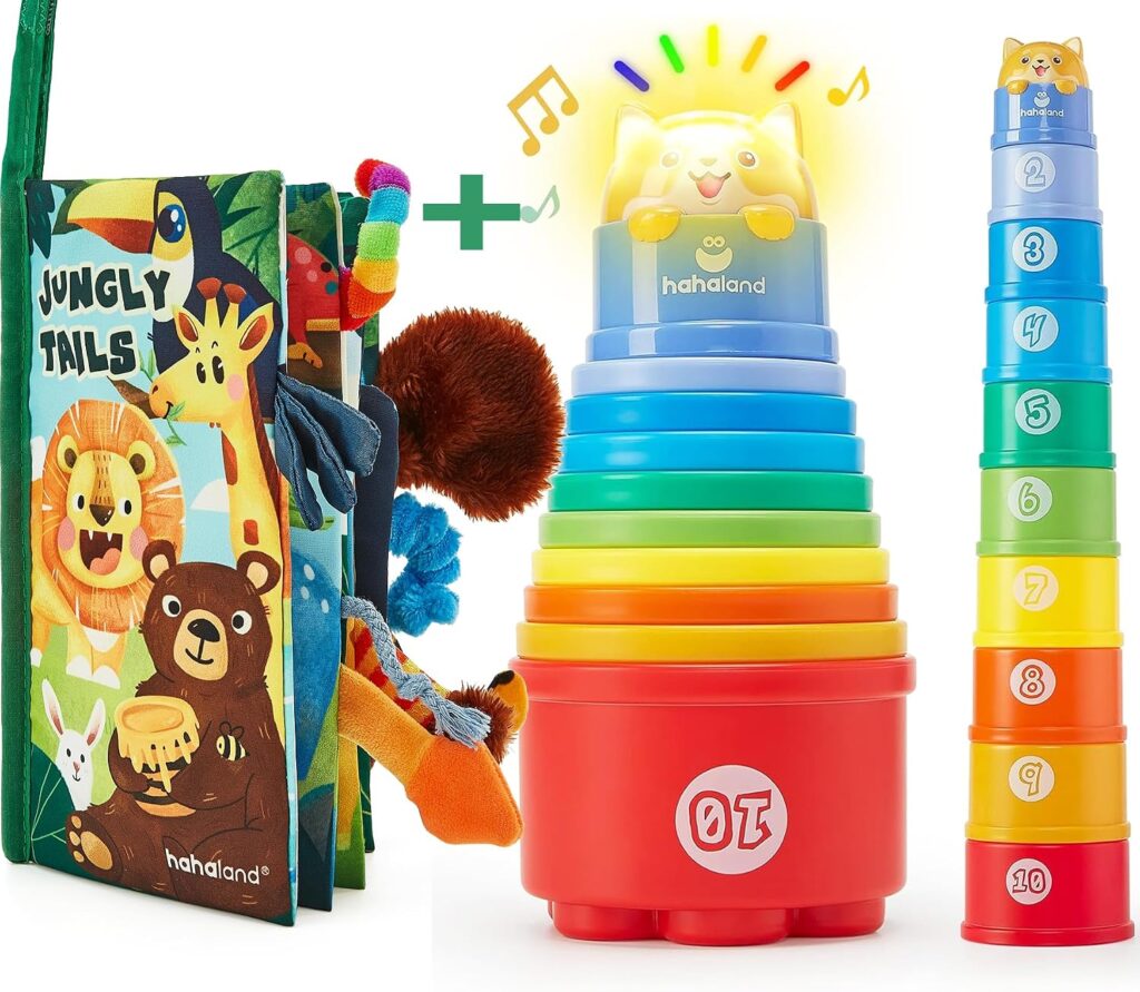 hahaland Baby Sensory Book & 10 Pcs Baby Stacking Cups