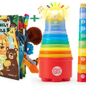 hahaland Baby Sensory Book & 10 Pcs Baby Stacking Cups