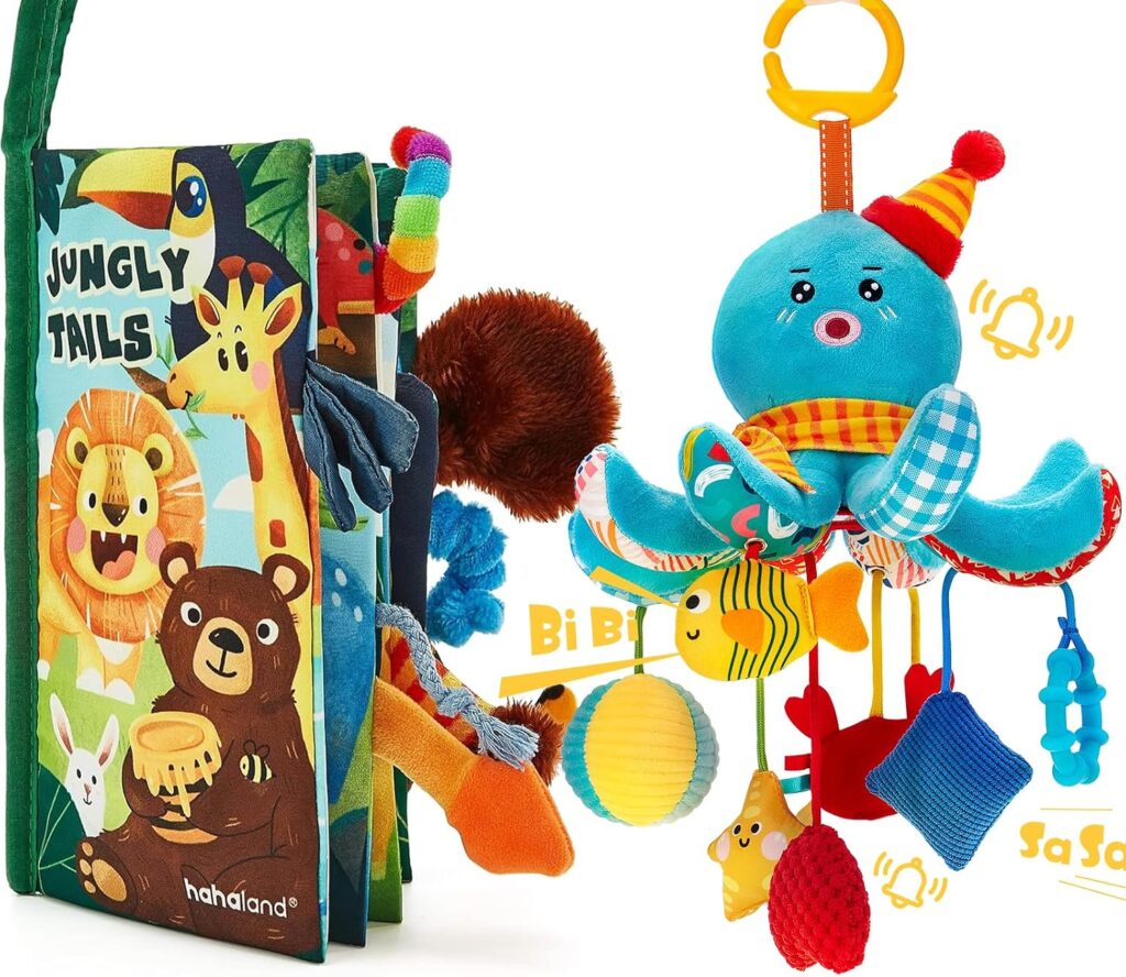 hahaland Baby Sensory Book & Baby Sensory Hanging Activity Octopus