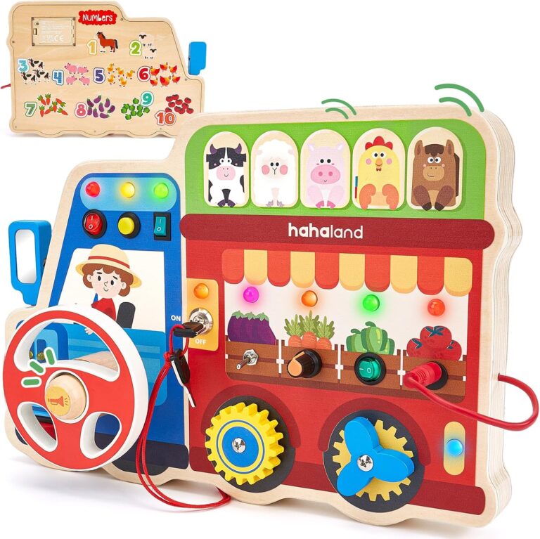 hahaland Montessori Busy Board for Toddlers 3-5, 18-in-1 Wooden Busy Board