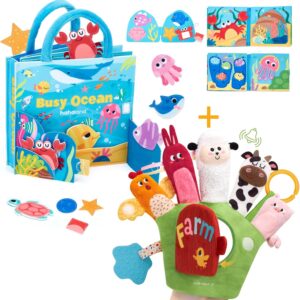 hahaland for Montessori Toys for Toddlers 1-3, Ideal Birthday Montessori Farm Animal Hand Puppets &Ocean Busy Book for Toddlers