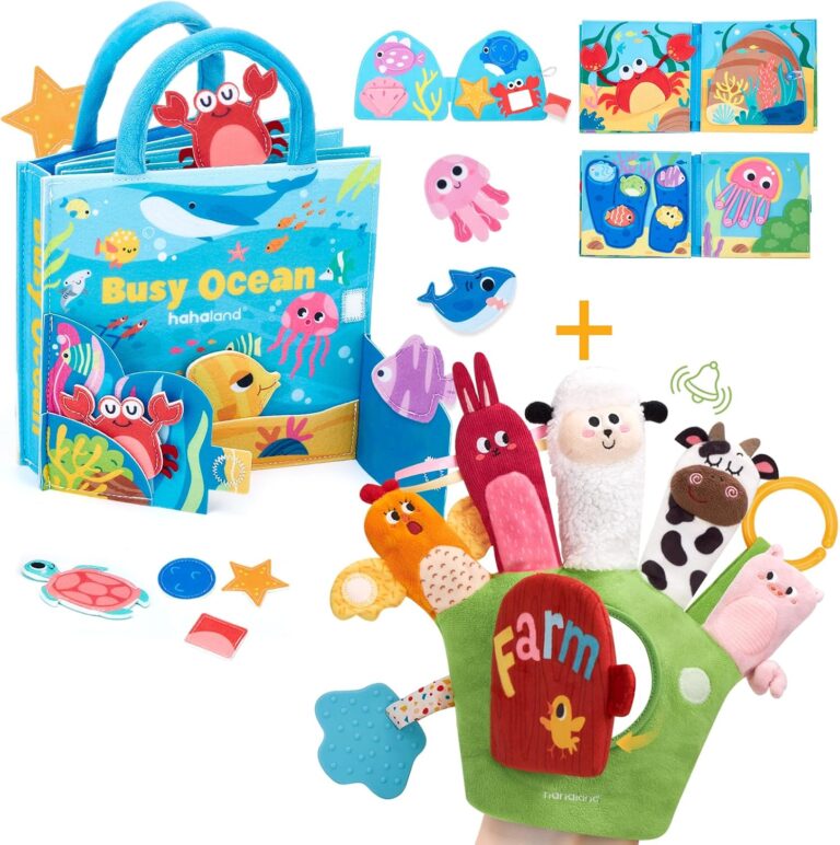 hahaland for Montessori Toys for Toddlers 1-3, Ideal Birthday Montessori Farm Animal Hand Puppets &Ocean Busy Book for Toddlers