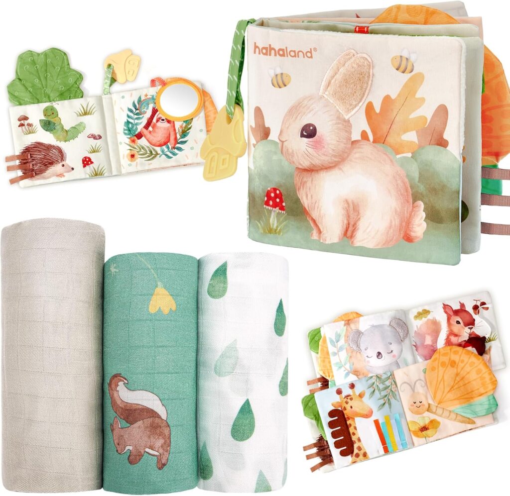 hahaland Baby Books and Bamboo Muslin Swaddle Blankets - Newborn Gifts Essentials