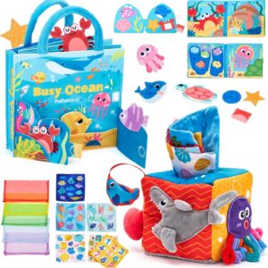 hahaland Ocean Busy Book & Ocean Tissue Box Toy – Montessori Learning Bundle for Toddlers 1–3