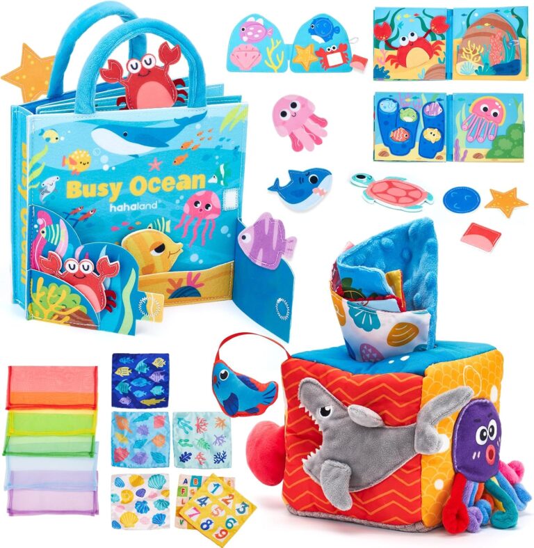 hahaland Ocean Busy Book & Ocean Tissue Box Toy – Montessori Learning Bundle for Toddlers 1–3