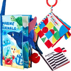 hahaland Baby Books 0-6 Months,Infant Tummy Time Toy High Contrast Sensory Baby Toys 6 to 12 Months Touch Feel Book Gift Christmas Stocking Stuffers for Boy Girl 0-3 Months Book Early Learning Toy