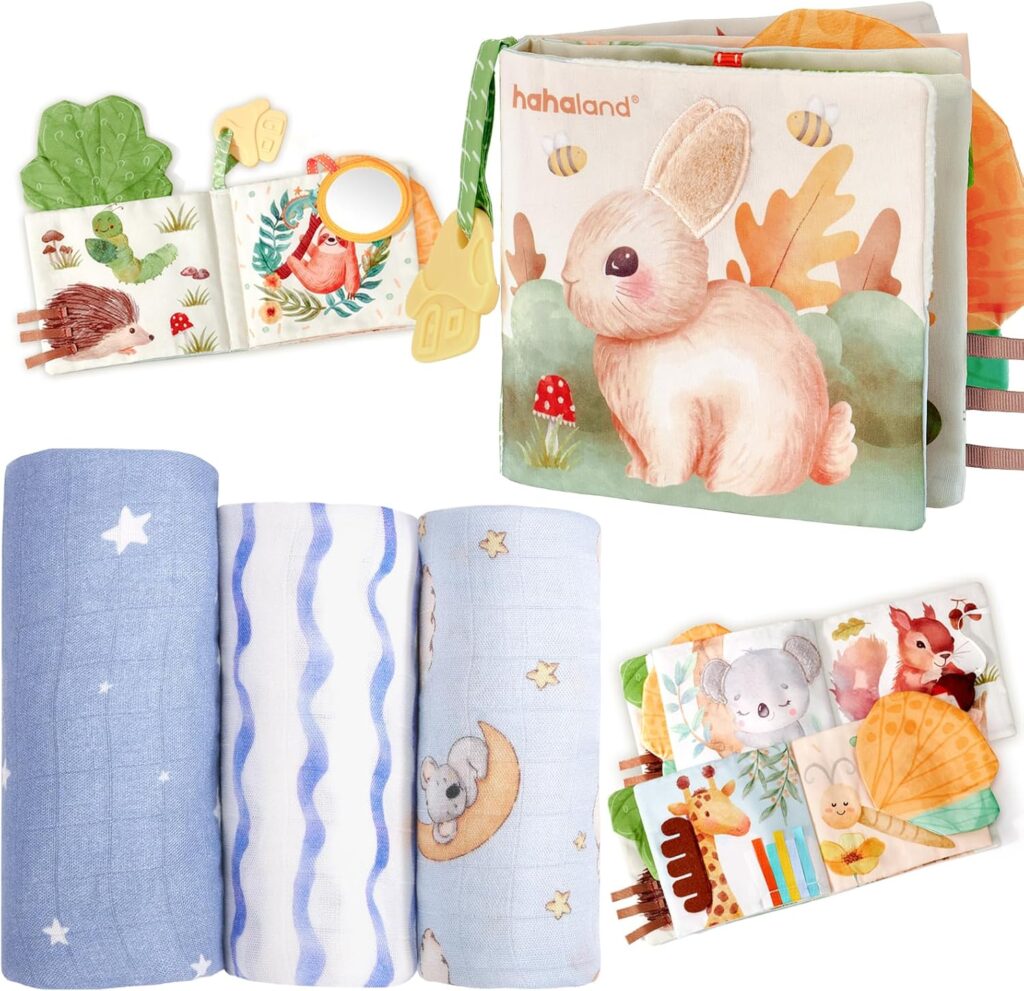 hahaland Baby Book and Bamboo Muslin Swaddle Blankets - Baby Boy Gifts Newborn Essentails