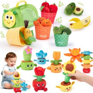 hahaland Montessori Baby Toys Bundle for 6–18 Months – Color Sorting Fruits & Veggies with Plush Garden Stacking Toy, Fine Motor, Sensory & Early Learning Gifts for Boys & Girls