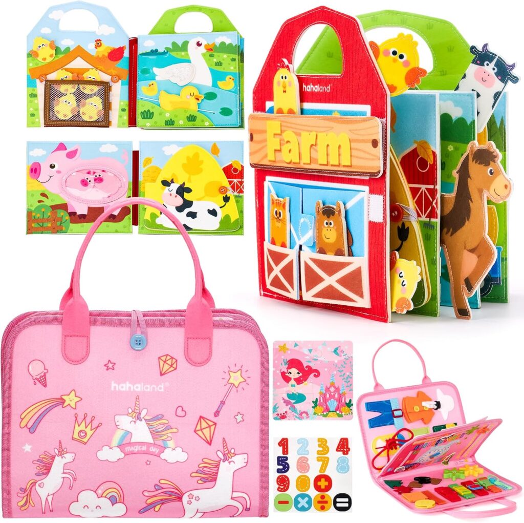 hahaland Busy Board - Montessori Toys for Toddlers 1-3 Boy Girl Gifts, Preschool Learning Activities, Educational Books Travel Toys