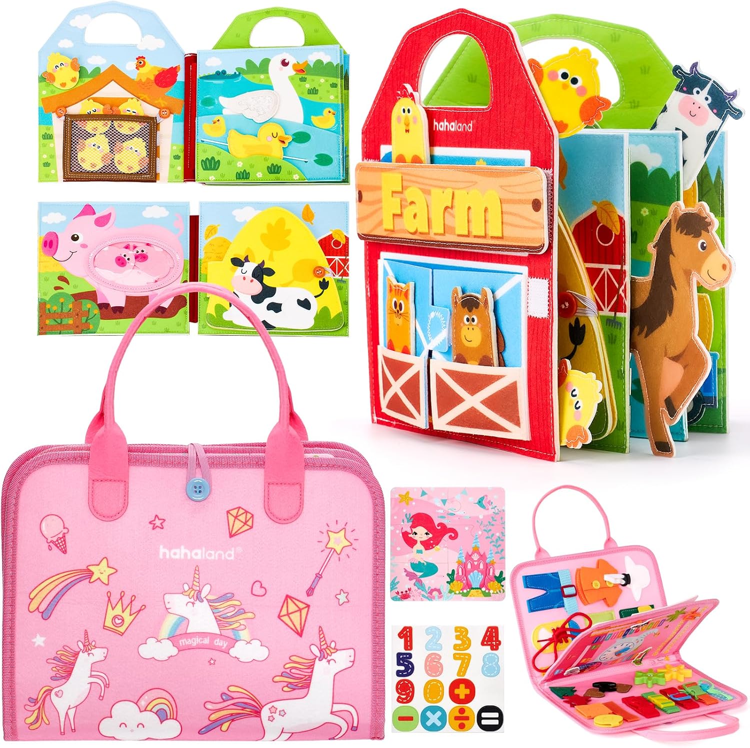 hahaland Busy Board - Montessori Toys for Toddlers 1-3 Boy Girl Gifts, Preschool Learning Activities, Educational Books Travel Toys