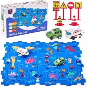 hahaland Dinosaur Puzzle Racer Car Track Set for 3+ Year Old Boys,