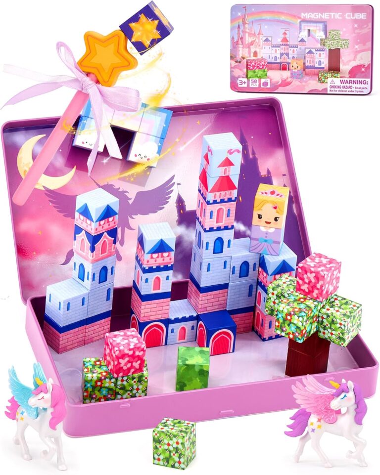 hahaland Unicorn Magnetic Blocks Travel Set Toy for Kids Ages 3-8, 50 Pcs