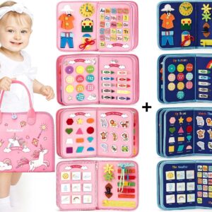 hahaland Busy Board for Toddler Girls and Boys - 2 PCS Busy Books with Unicorn and Dinosaur