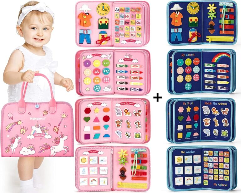 hahaland Busy Board for Toddler Girls and Boys - 2 PCS Busy Books with Unicorn and Dinosaur