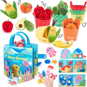 hahaland Ocean Busy Book + Plush Fruits & Veggies Sensory Toy – Montessori Bundle for Toddlers