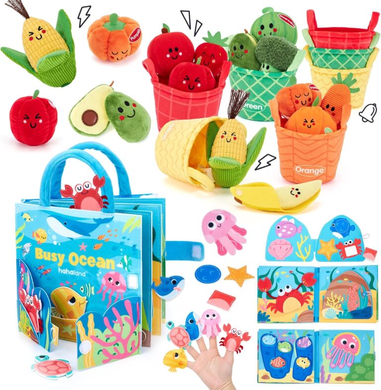 hahaland Ocean Busy Book + Plush Fruits & Veggies Sensory Toy – Montessori Bundle for Toddlers