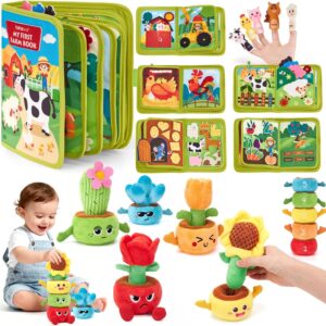 hahaland Montessori Toddler Learning Toys Bundle for 1–3 Year Olds – Busy Book Quiet Activity Board & Plant Plush Garden Stacking Toy, Fine Motor & Educational Gifts for Boys & Girls