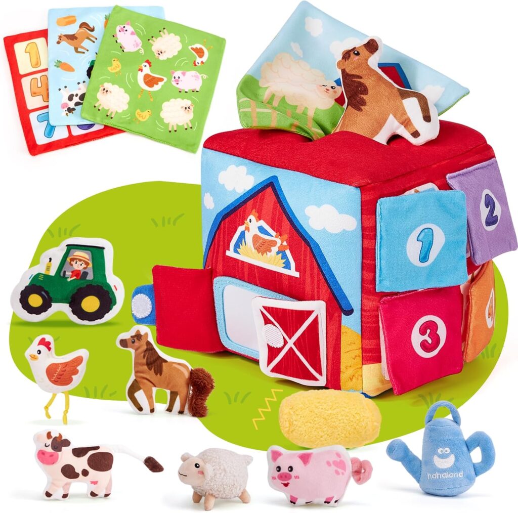 hahaland Baby Toys 6-12 Months - Whats Inside Box with 12 Farm Animals