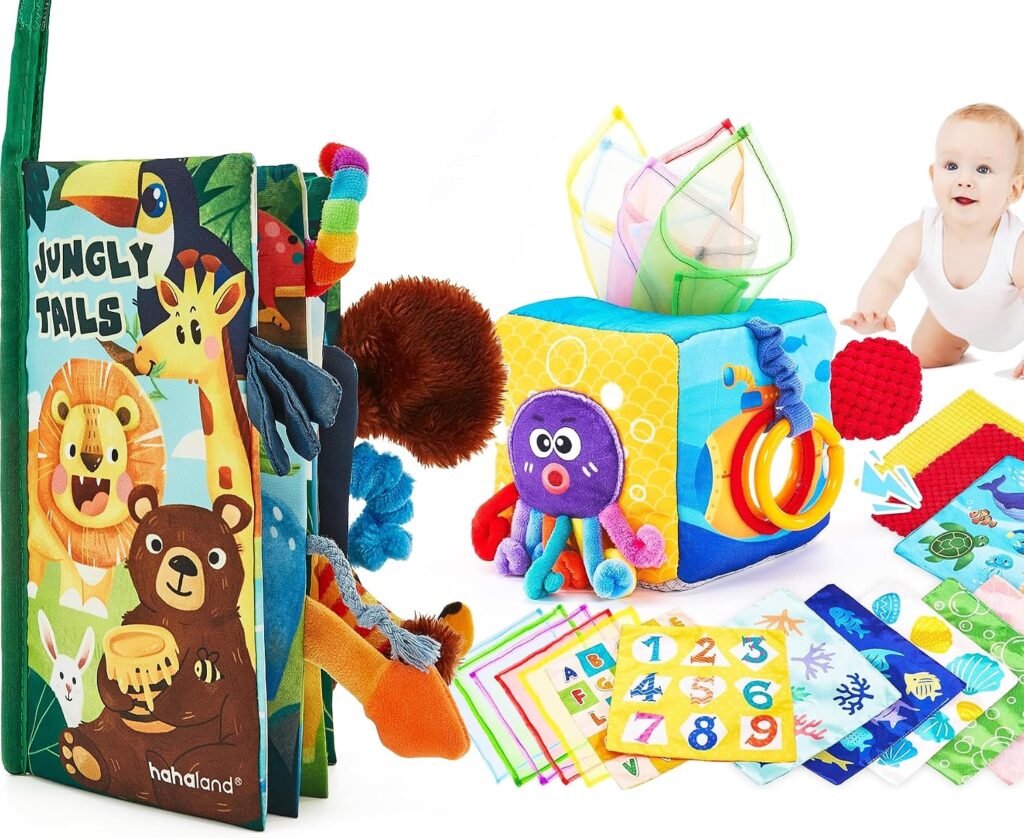 hahaland Baby Sensory Book & Baby Sensory Tissue Box Toy