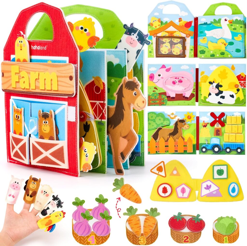 hahaland Busy Book for Toddlers 1-3 - Farm Animals Busy Board 1 Year Old