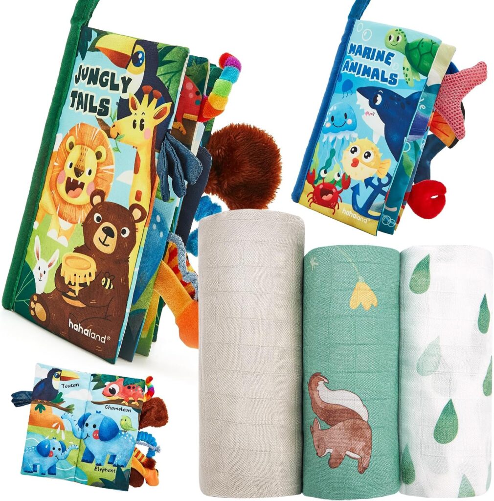 hahaland Baby Books and Bamboo Muslin Swaddle Blankets - Baby Boy Gifts Newborn Essentails