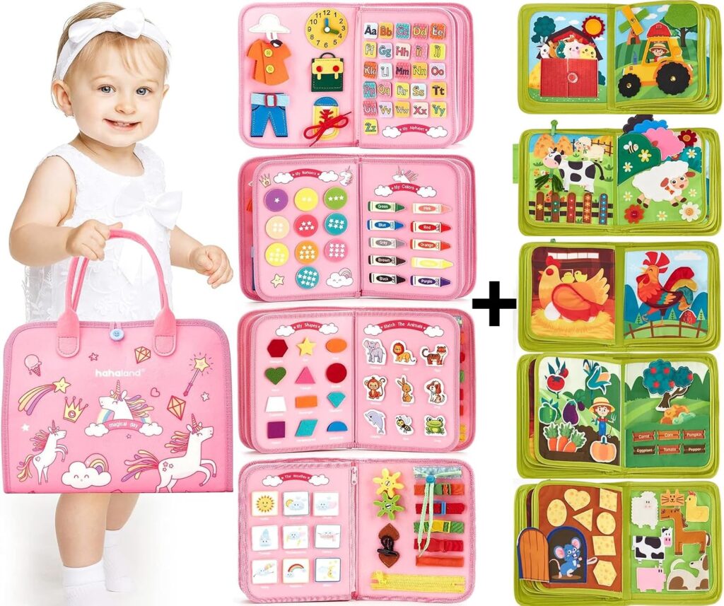 hahaland Busy Board and Busy Book - Unicorns and Farm Animals
