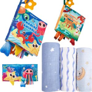 hahaland Baby Books and Bamboo Muslin Swaddle Blankets - Baby Boy Gifts Newborn Essentails