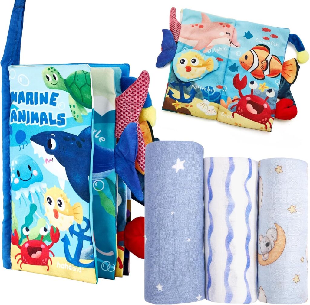 hahaland Baby Book and Bamboo Muslin Swaddle Blankets - Baby Boy Gifts Newborn Essentials