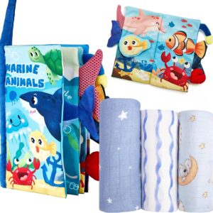 hahaland Baby Book and Bamboo Muslin Swaddle Blankets - Baby Boy Gifts Newborn Essentials